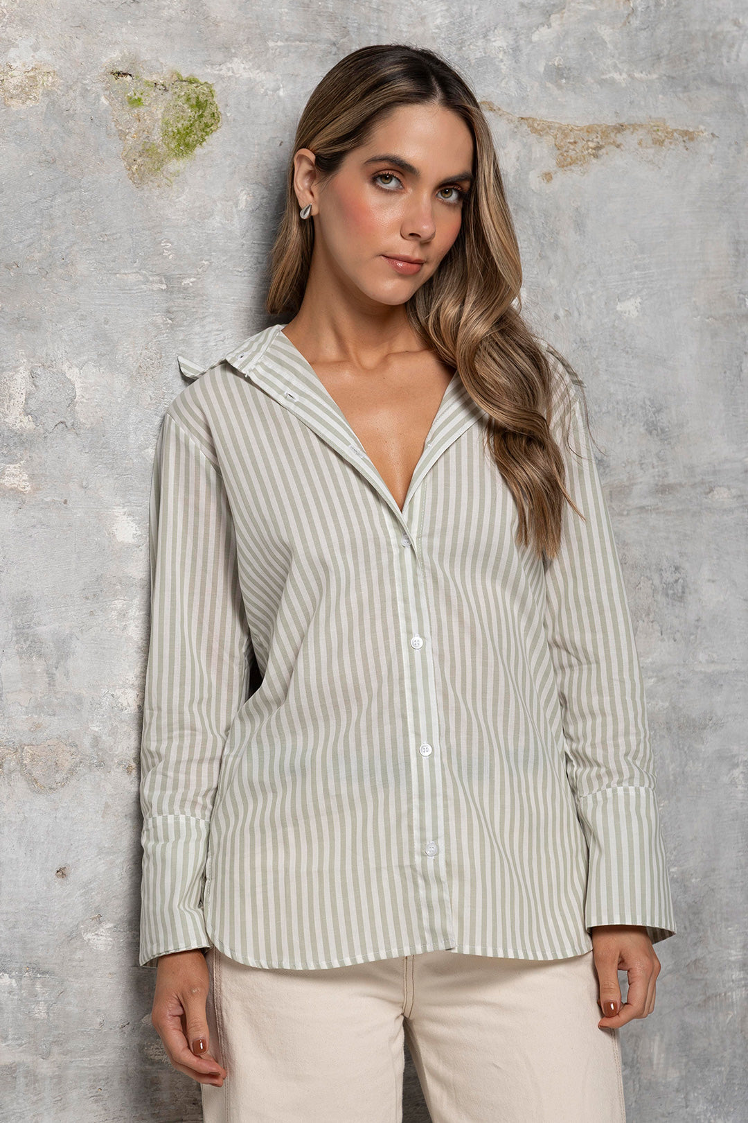 Camisa Amelia Rayas Verde Olivo