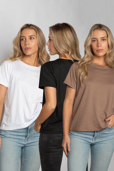 Combo Camisetas Rita Blanca, Negra y Cacao